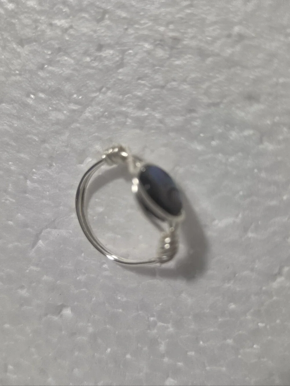 Handcrafted Silver Wire-Wrap Abalone Shell Ring - Iridescent Black-Green